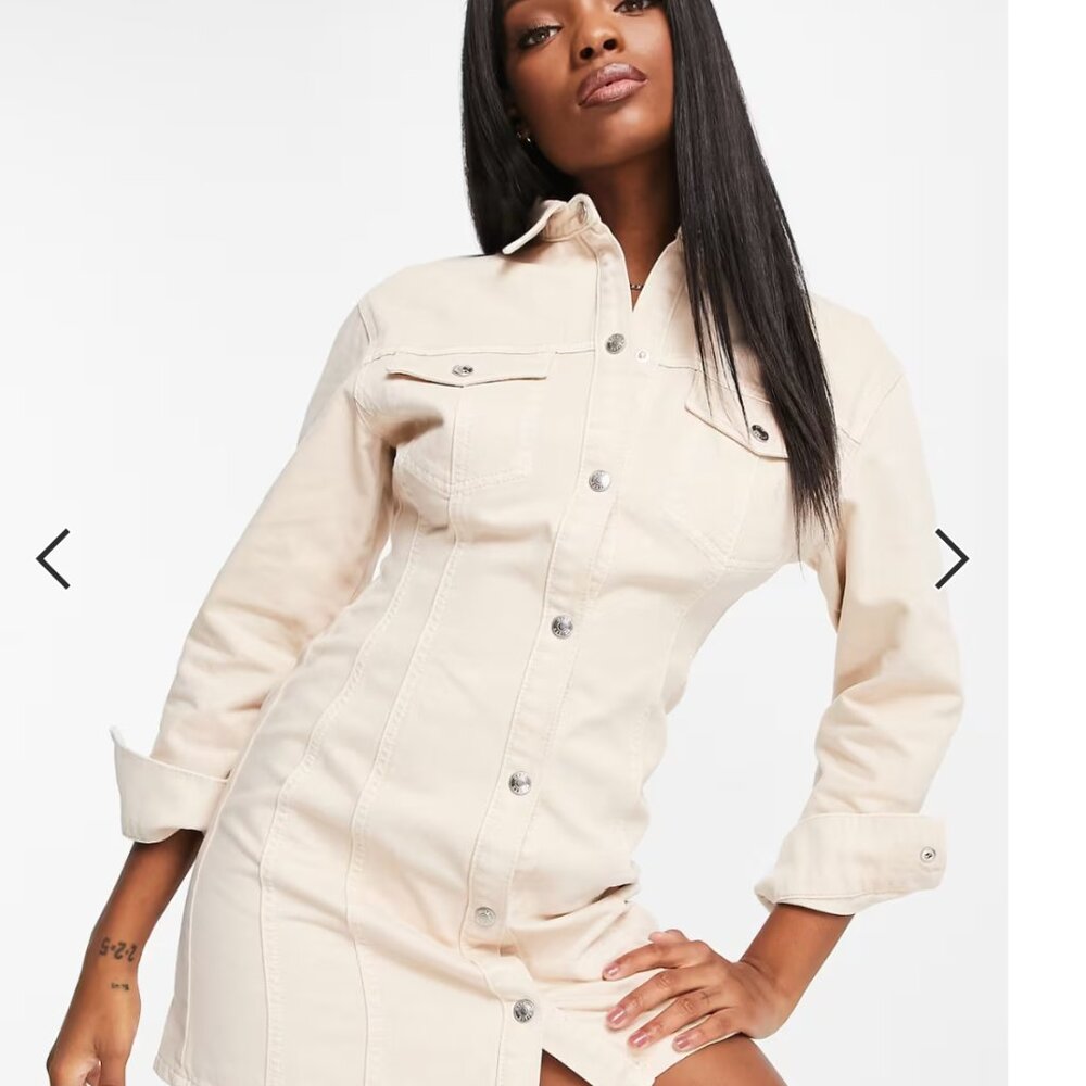 ASOS DESIGN denim seamed shirt dress in taupe Size US 8